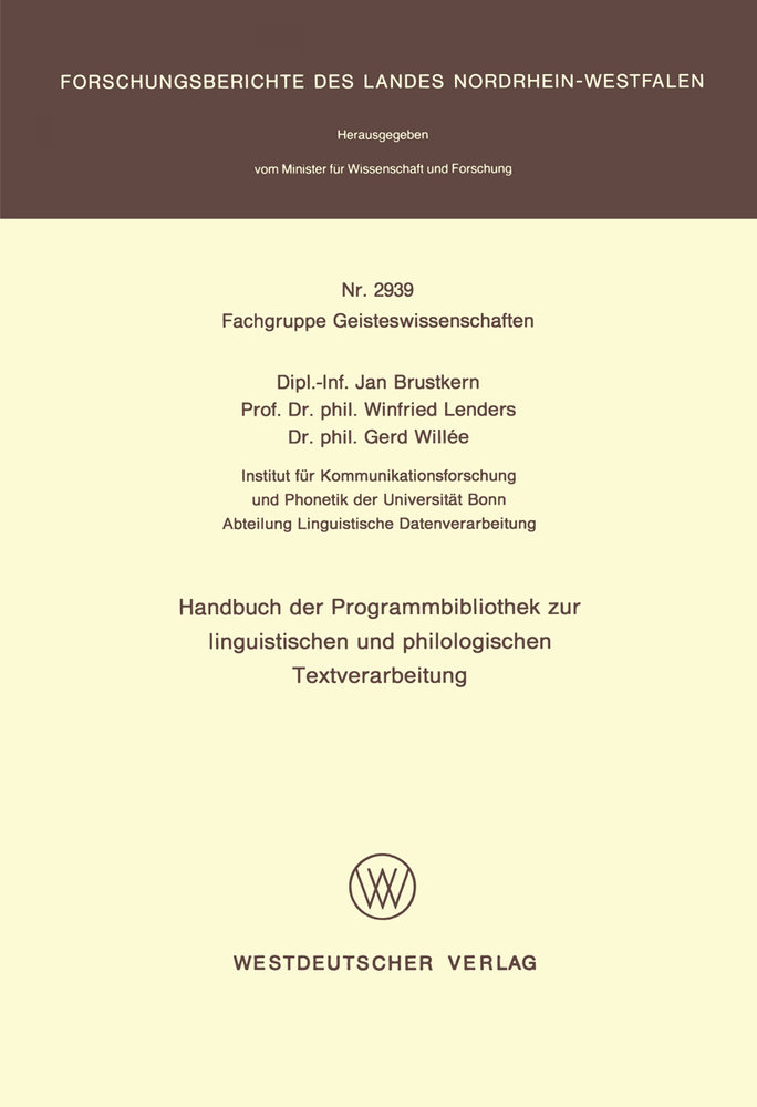 Handbuch der Programmbibliothek zur linguistischen und philologischen Textverarbeitung