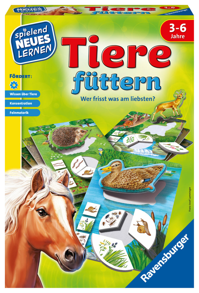 Ravensburger 25034 - Tiere füttern - Spielen und Lernen, Lernspiel für Kinder ab 3-6 Jahren, Spielend Neues Lernen für 1-4 Spieler